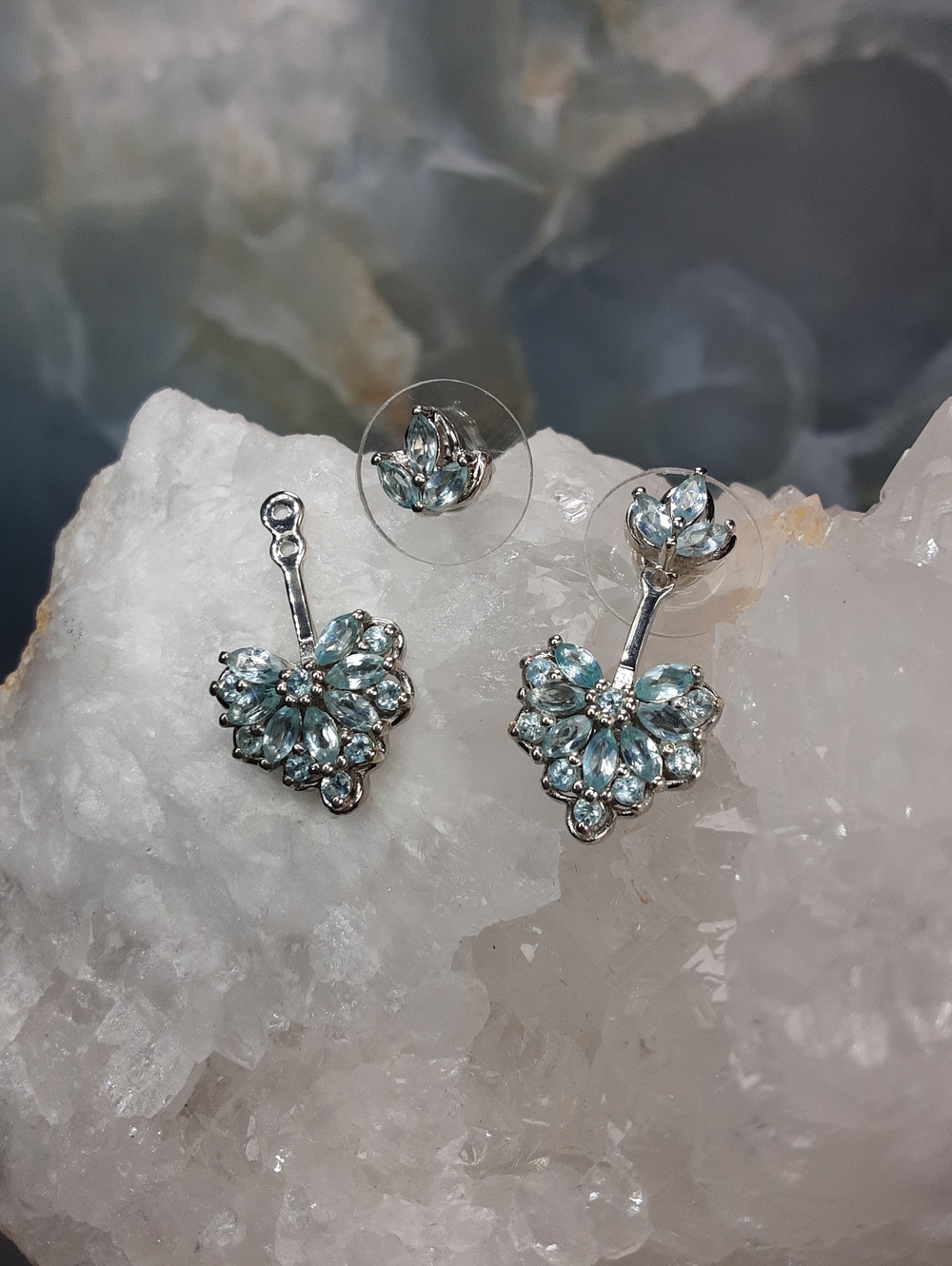 925 Blue Apatite Stud With Removable Jackets.